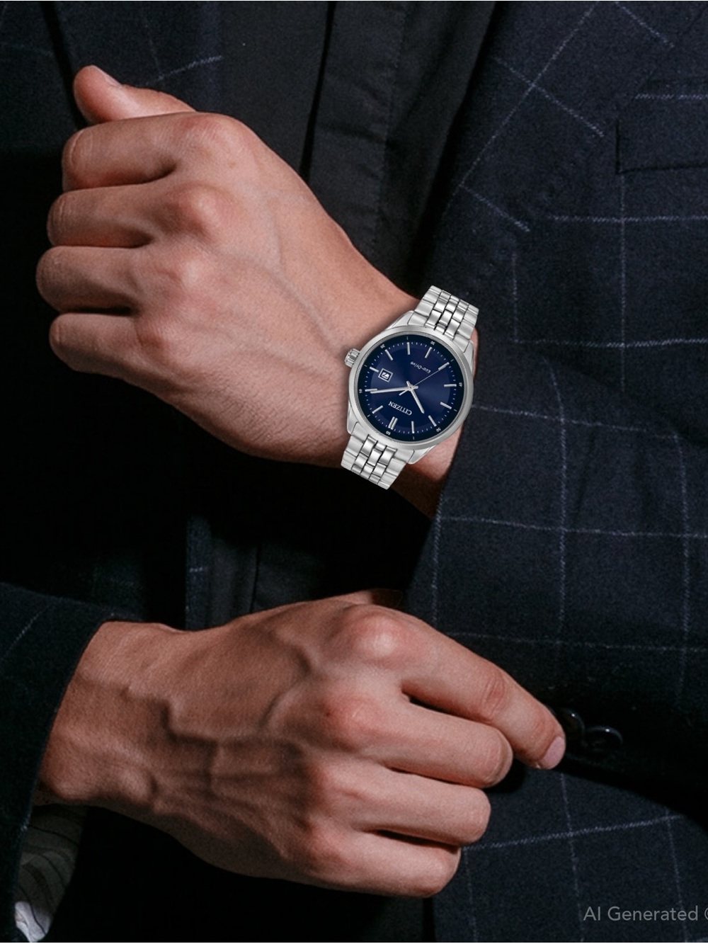 Citizen White Watch with Blue Dial and Stainless Bracelet